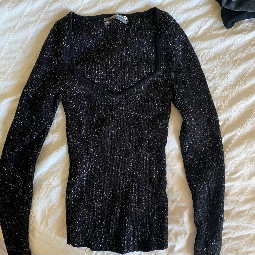 Anthropologie Sparkly Black Sweetheart Neck Knit Sweater Top - Picture 4 of 8